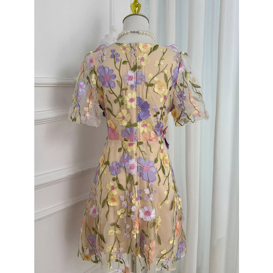 Plus Size Embroidered Floral V-Neck Mini Dress Apparel and Accessories