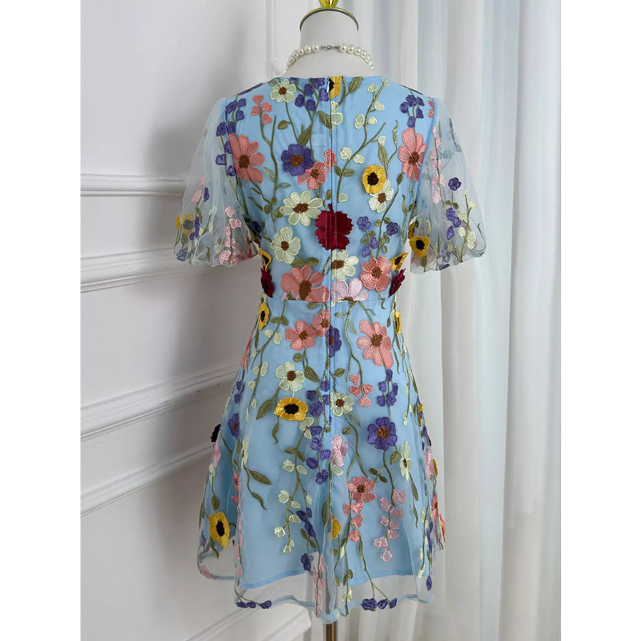 Plus Size Embroidered Floral V-Neck Mini Dress Apparel and Accessories