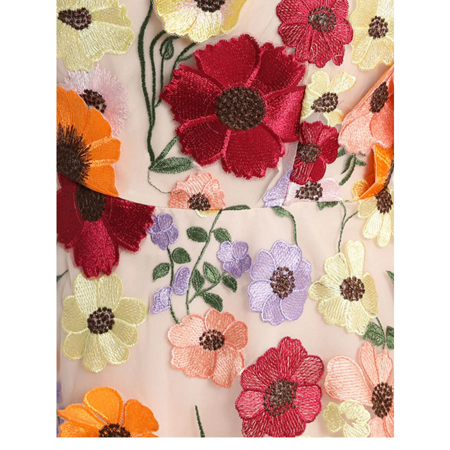 Plus Size Embroidered Floral V-Neck Mini Dress Apparel and Accessories