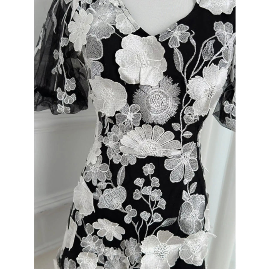 Plus Size Embroidered Floral V-Neck Mini Dress Apparel and Accessories
