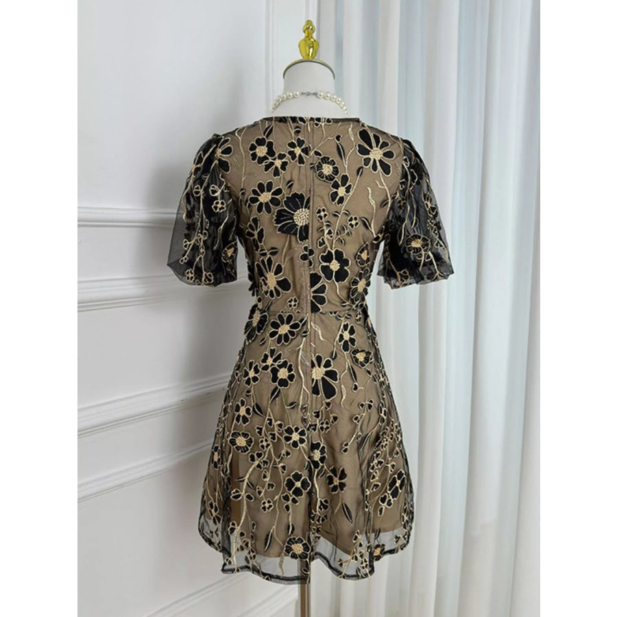 Plus Size Embroidered Floral V-Neck Mini Dress Apparel and Accessories