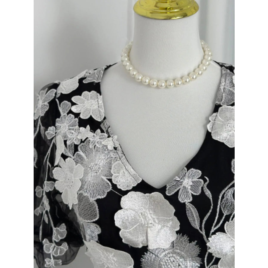Plus Size Embroidered Floral V-Neck Mini Dress Apparel and Accessories