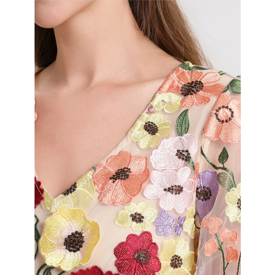 Plus Size Embroidered Floral V-Neck Mini Dress Apparel and Accessories