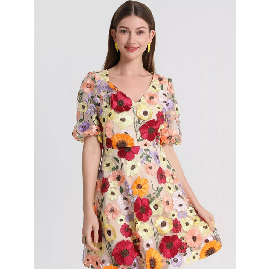 Plus Size Embroidered Floral V-Neck Mini Dress Apparel and Accessories