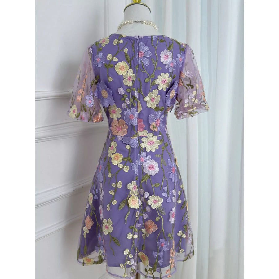 Plus Size Embroidered Floral V-Neck Mini Dress Apparel and Accessories
