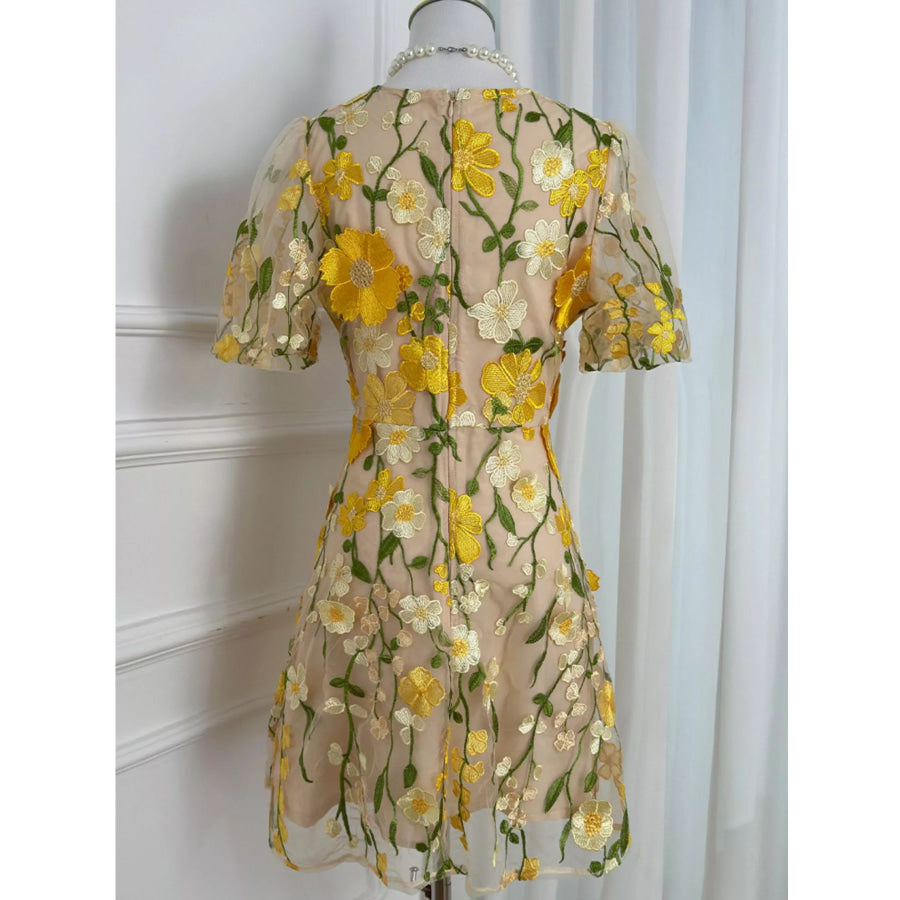 Plus Size Embroidered Floral V-Neck Mini Dress Apparel and Accessories