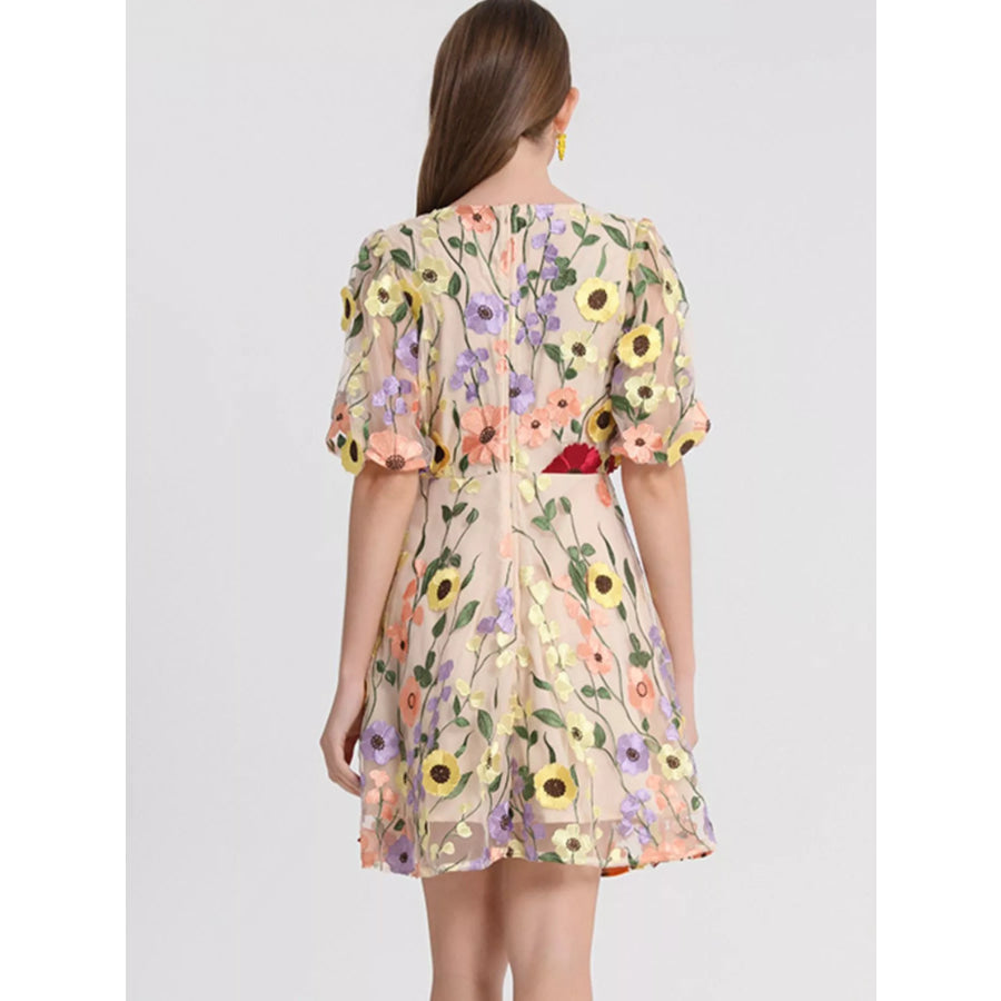 Plus Size Embroidered Floral V-Neck Mini Dress Apparel and Accessories
