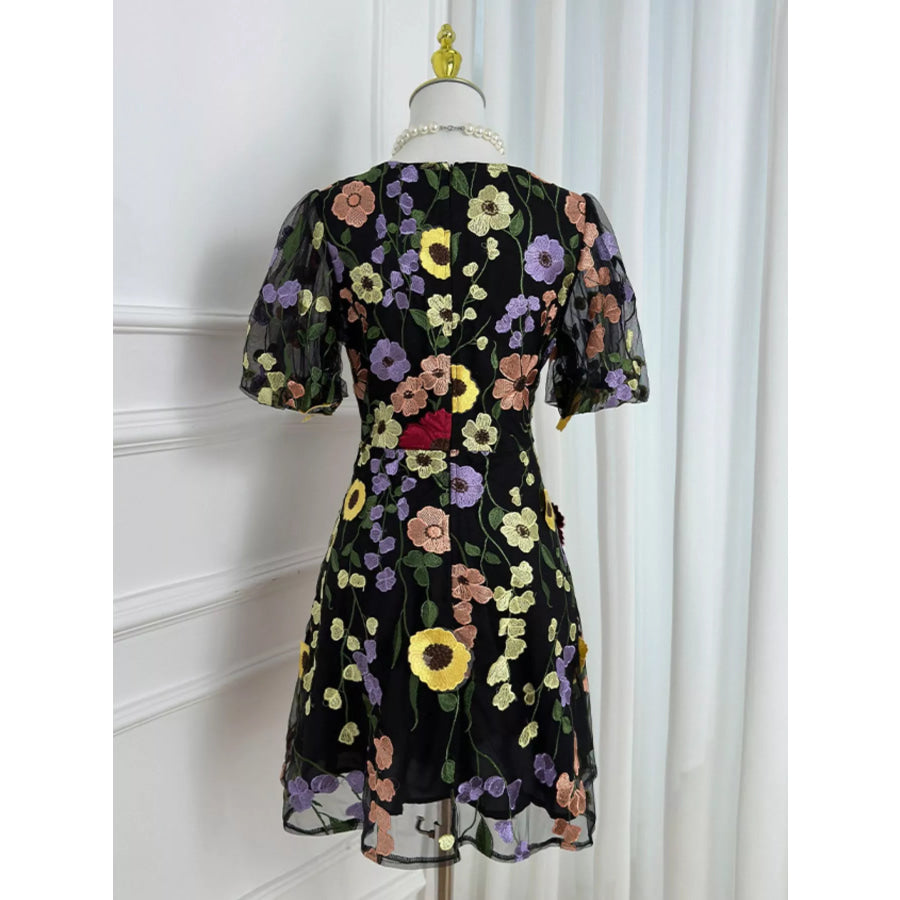Plus Size Embroidered Floral V-Neck Mini Dress Apparel and Accessories