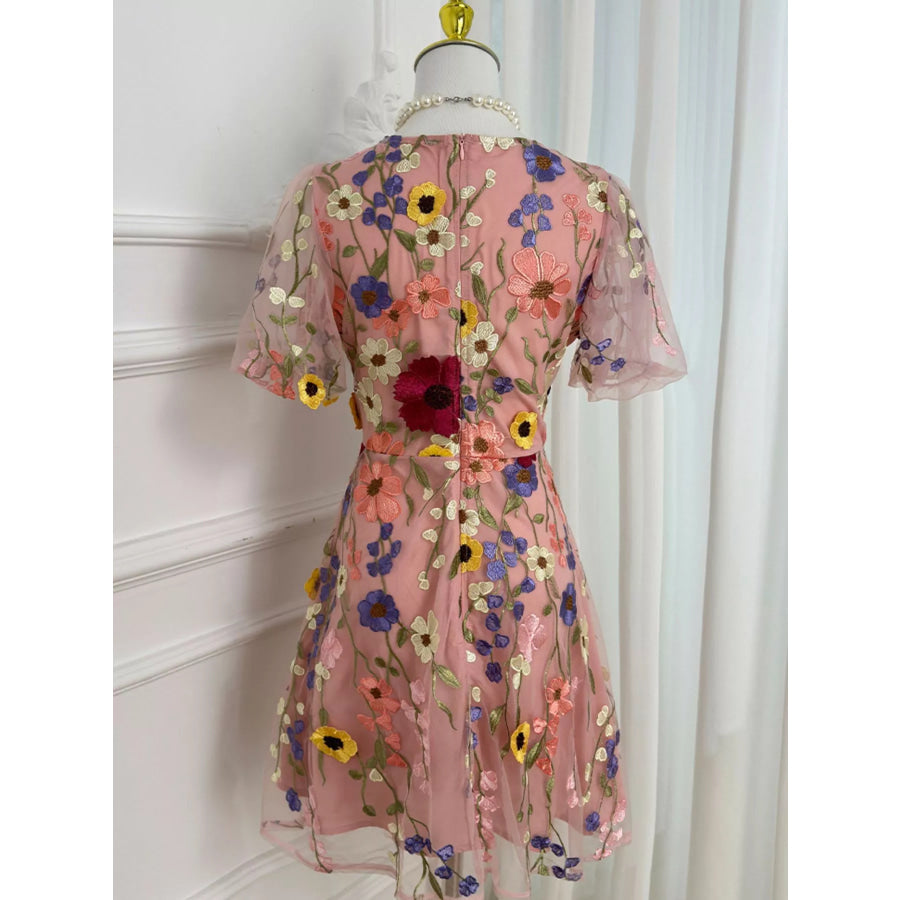 Plus Size Embroidered Floral V-Neck Mini Dress Apparel and Accessories