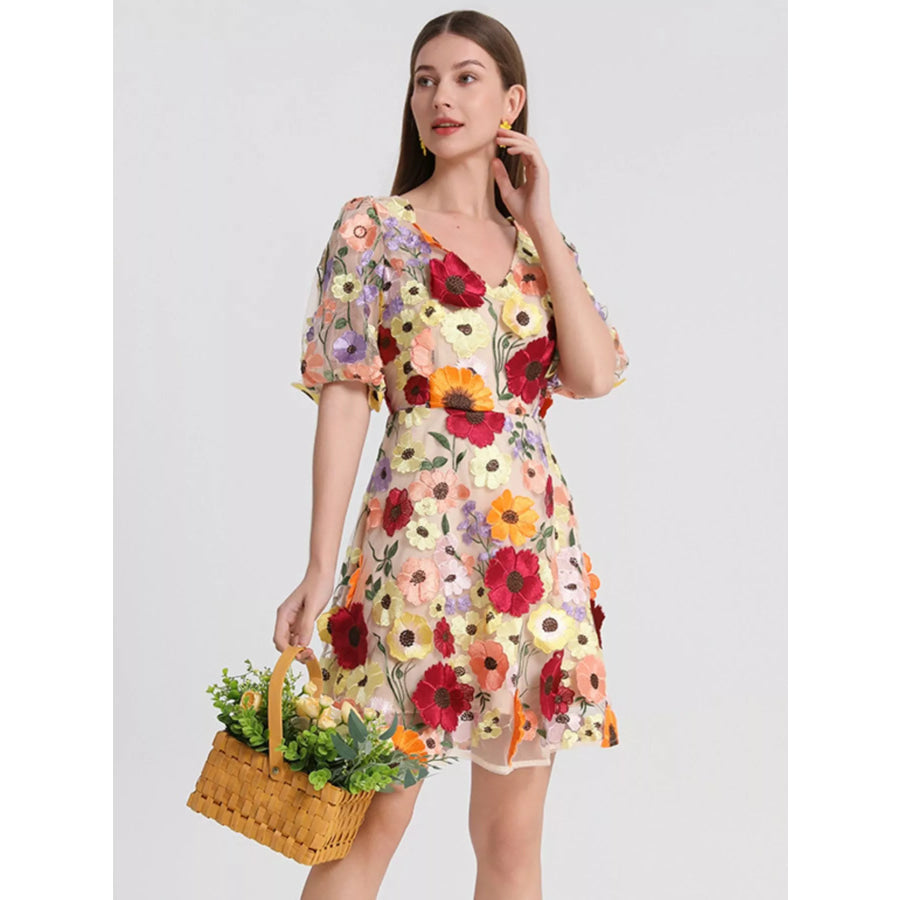 Plus Size Embroidered Floral V-Neck Mini Dress Apparel and Accessories