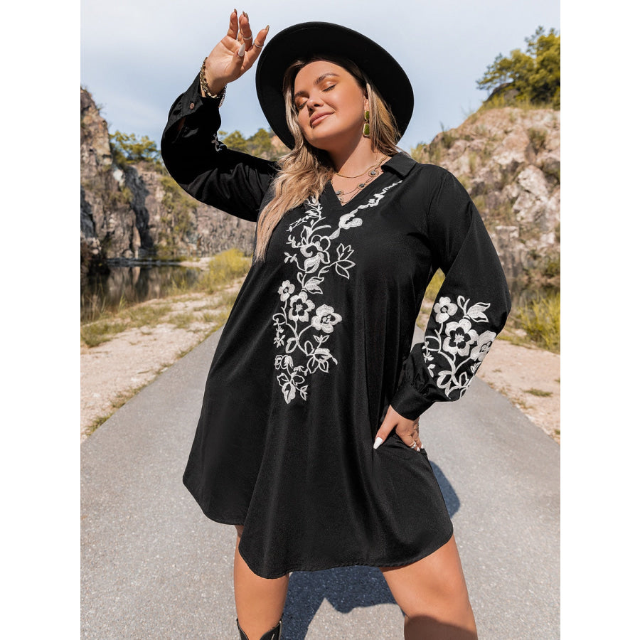 Plus Size Embroidered Long Sleeve Mini Dress Apparel and Accessories