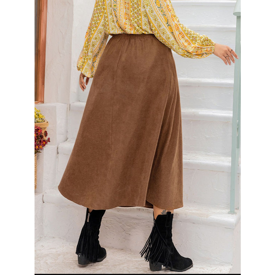 Plus Size Embroidered Pocketed High Waist Skirt Apparel and Accessories