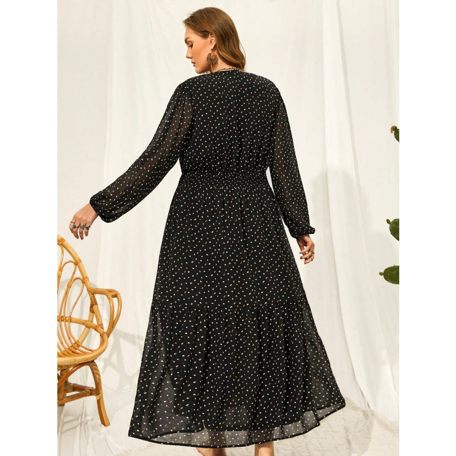 Plus Size Embroidered Tassel Balloon Sleeve Dress Black / 0XL Apparel and Accessories