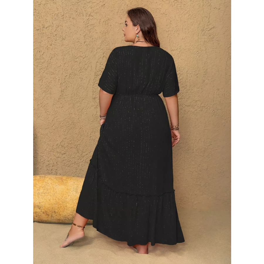 Plus Size Embroidered V-Neck Maxi Dress Apparel and Accessories