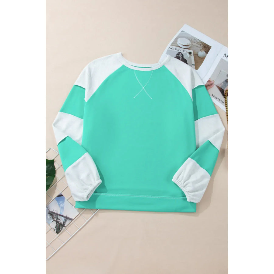 Plus Size Exposed Seam Color Block Long Sleeve Sweatshirt Apparel and Accessories
