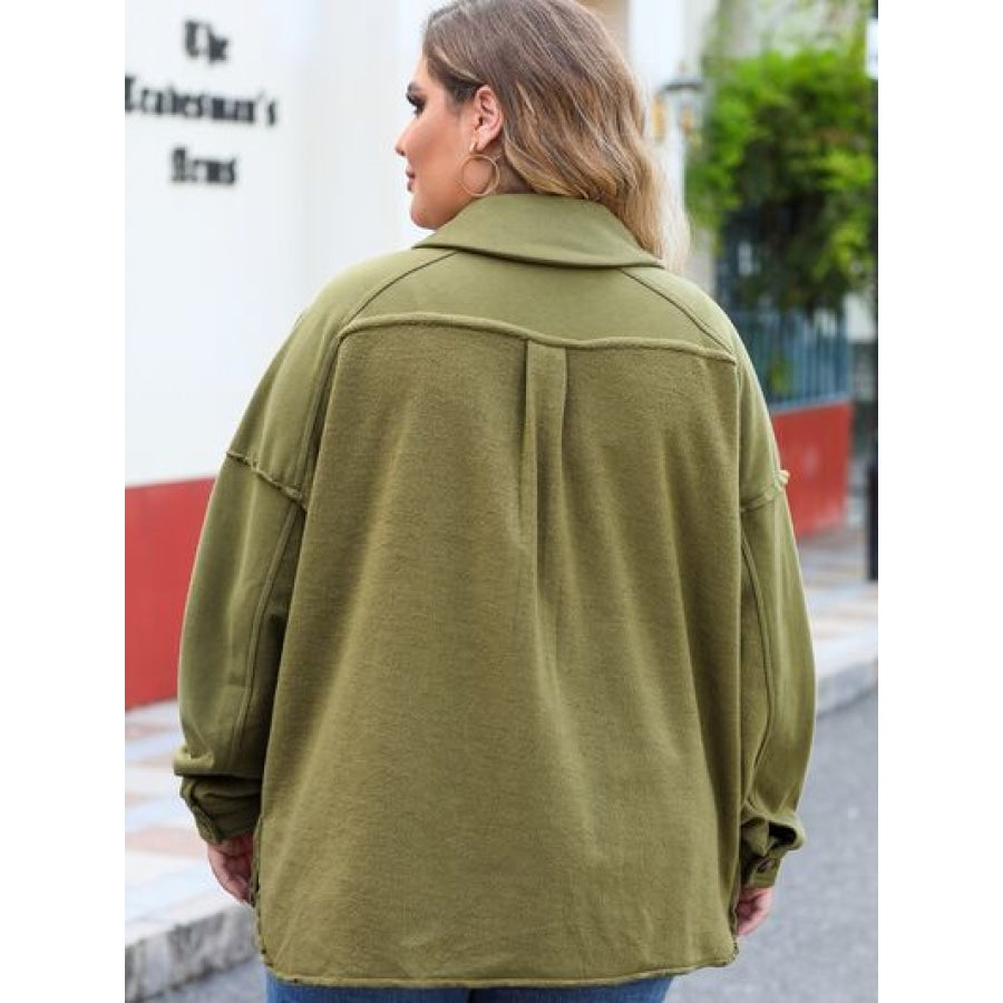 Plus Size Exposed Seam Dropped Shoulder Jacket Clothing