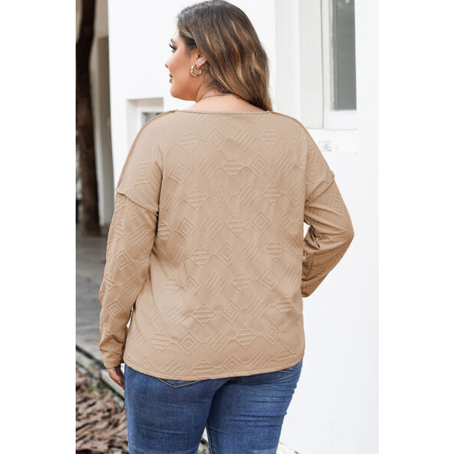 Plus Size Exposed Seam Dropped Shoulder T-Shirt Tan / 1XL Clothing