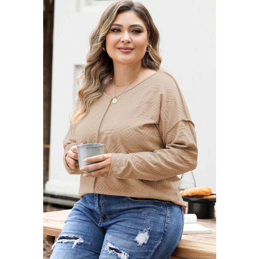 Plus Size Exposed Seam Dropped Shoulder T-Shirt Clothing