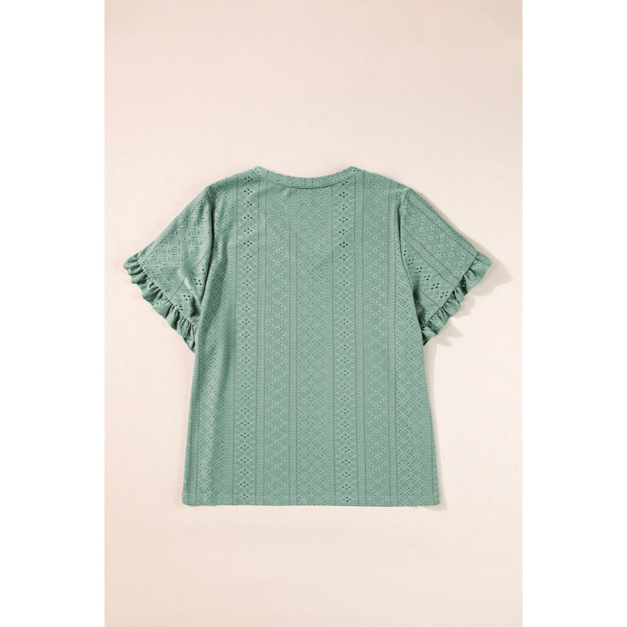 Plus Size Eyelet V-Neck Petal Sleeve Blouse Apparel and Accessories