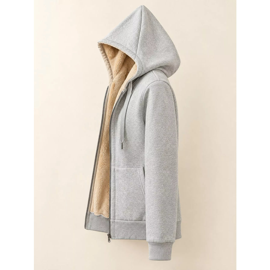 Plus Size Fleece-Lined Thermal Zip-Up Hoodie Light Gray / M Apparel and Accessories