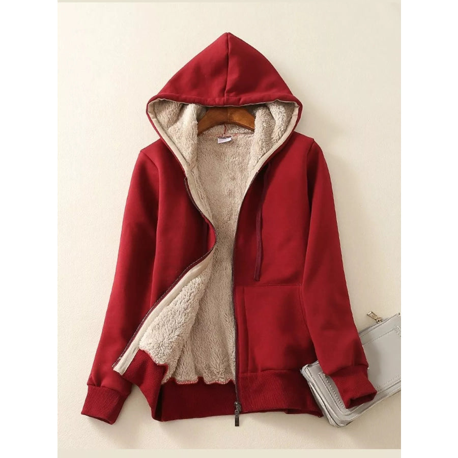 Plus Size Fleece-Lined Thermal Zip-Up Hoodie Burgundy / M Apparel and Accessories