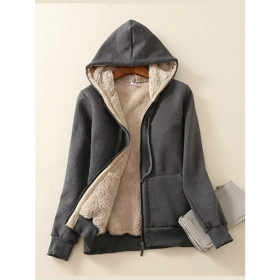 Plus Size Fleece-Lined Thermal Zip-Up Hoodie Dark Gray / M Apparel and Accessories