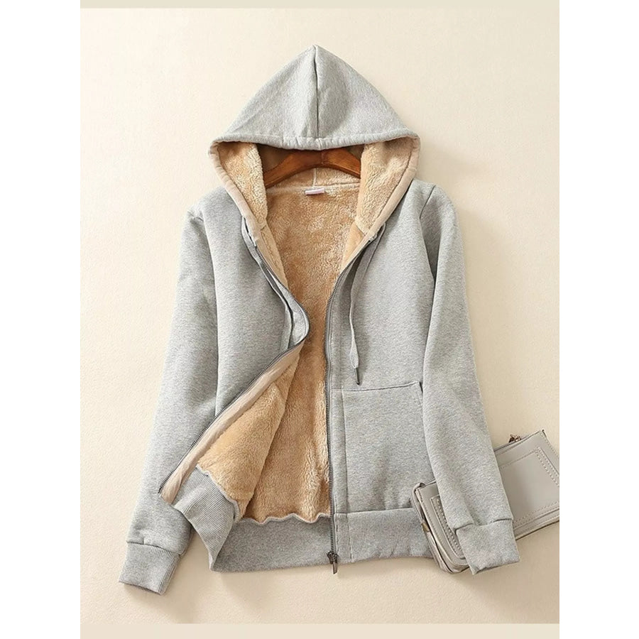 Plus Size Fleece-Lined Thermal Zip-Up Hoodie Light Gray / M Apparel and Accessories