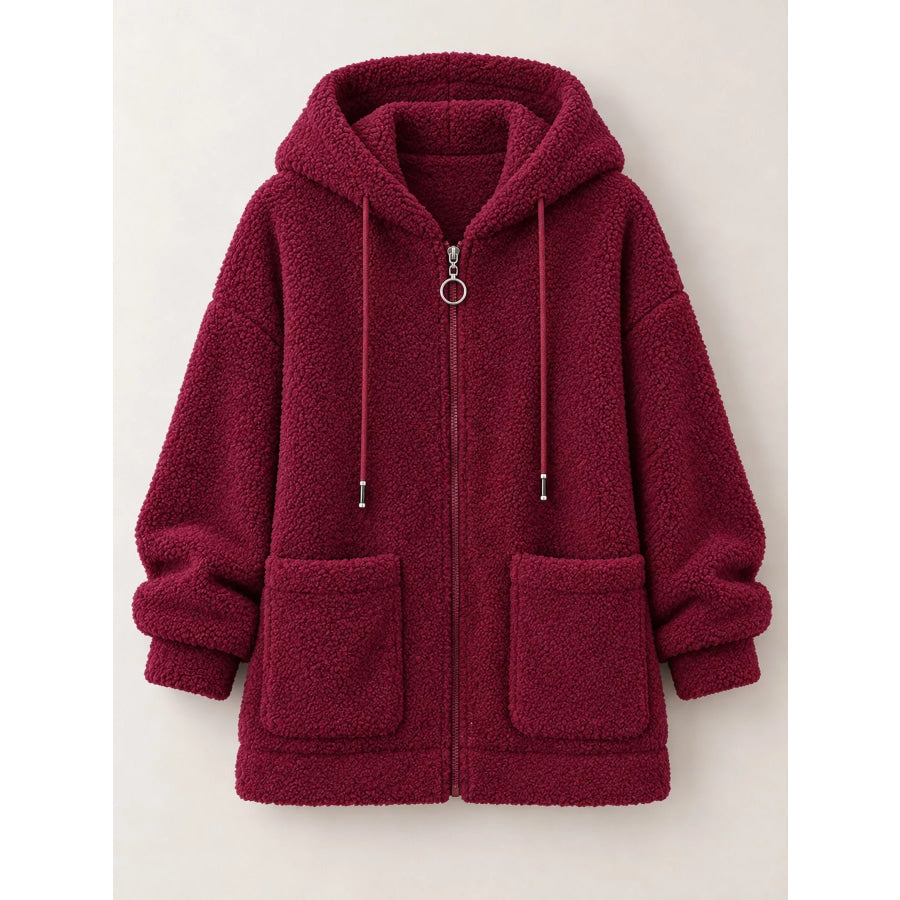 Plus Size Fleece Zip-Up Hoodie with Pockets Apparel and Accessories