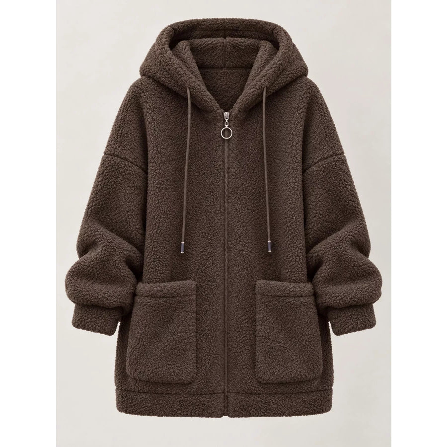 Plus Size Fleece Zip-Up Hoodie with Pockets Apparel and Accessories
