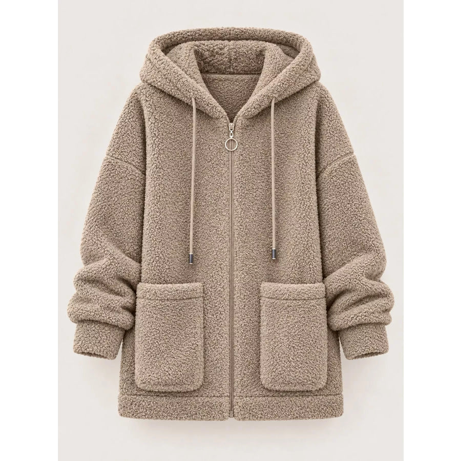 Plus Size Fleece Zip-Up Hoodie with Pockets Apparel and Accessories