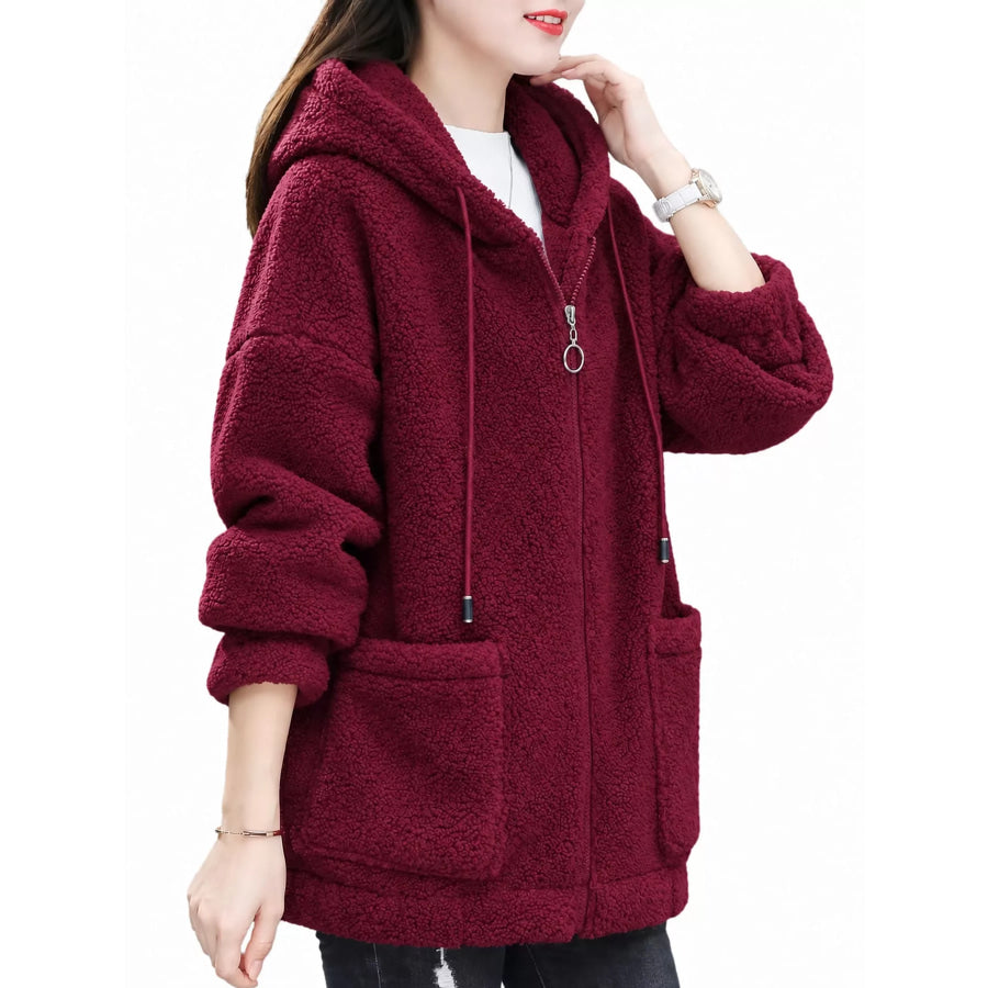 Plus Size Fleece Zip-Up Hoodie with Pockets Apparel and Accessories