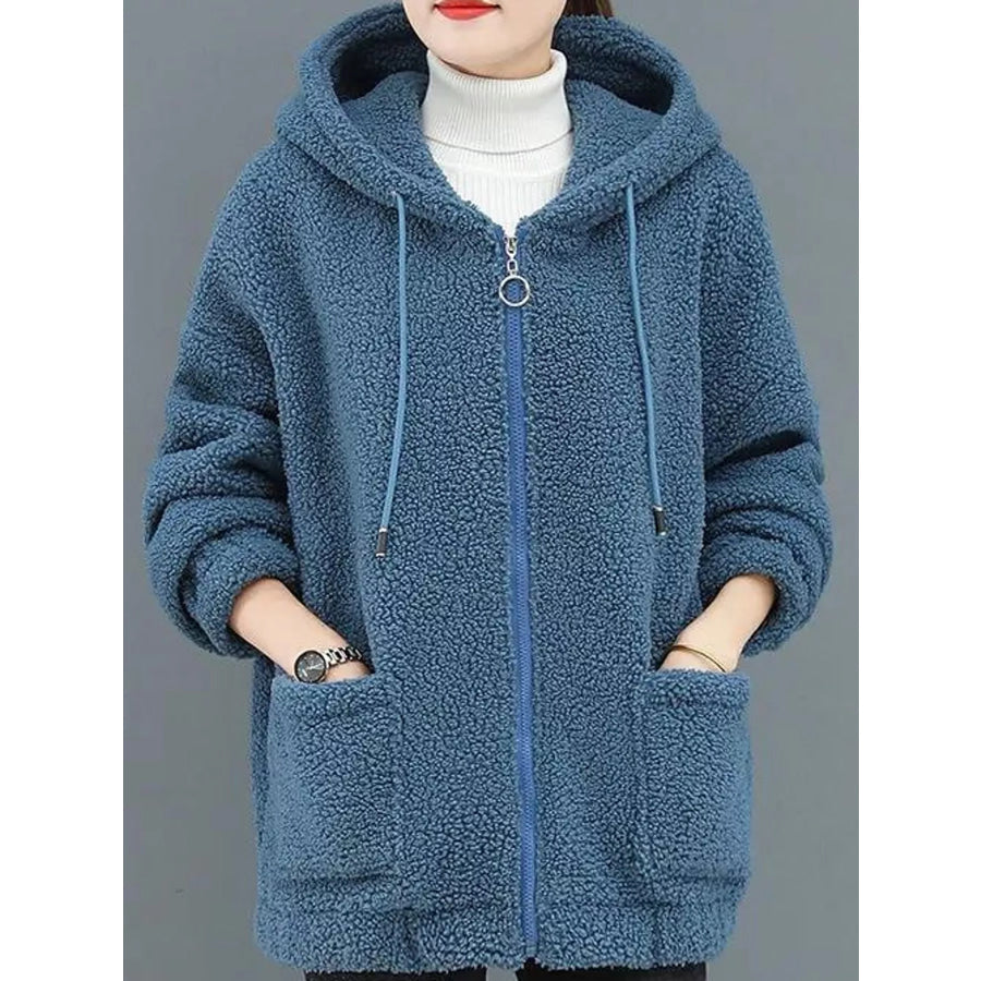 Plus Size Fleece Zip-Up Hoodie with Pockets Apparel and Accessories