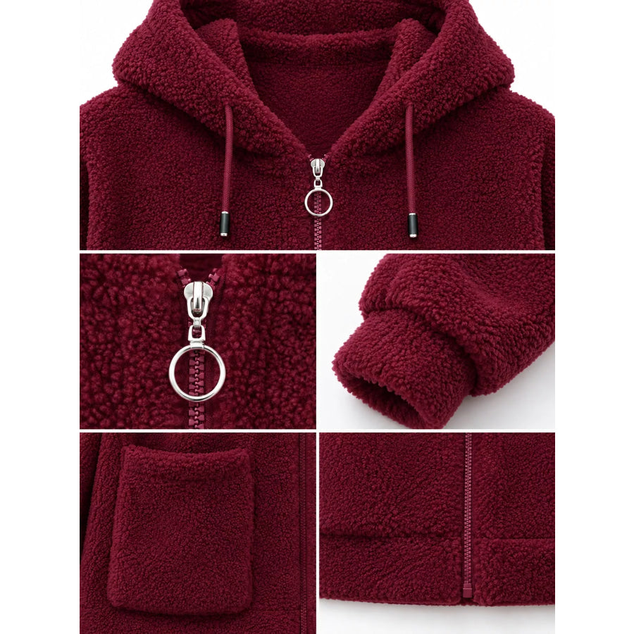 Plus Size Fleece Zip-Up Hoodie with Pockets Apparel and Accessories