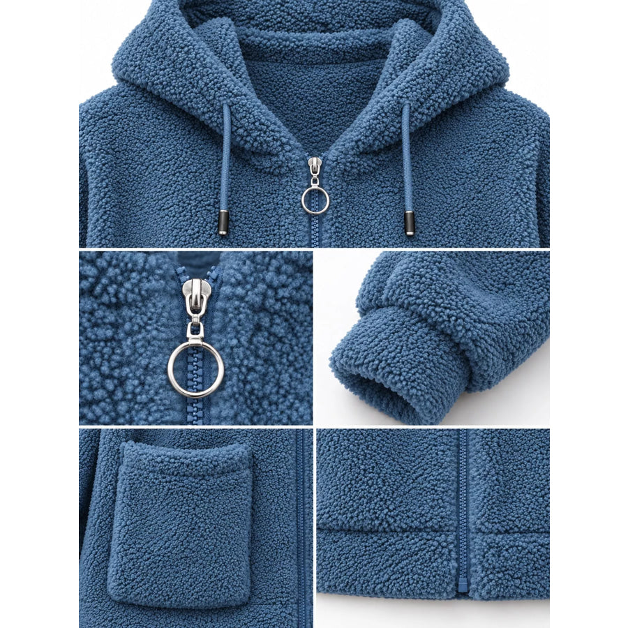 Plus Size Fleece Zip-Up Hoodie with Pockets Apparel and Accessories