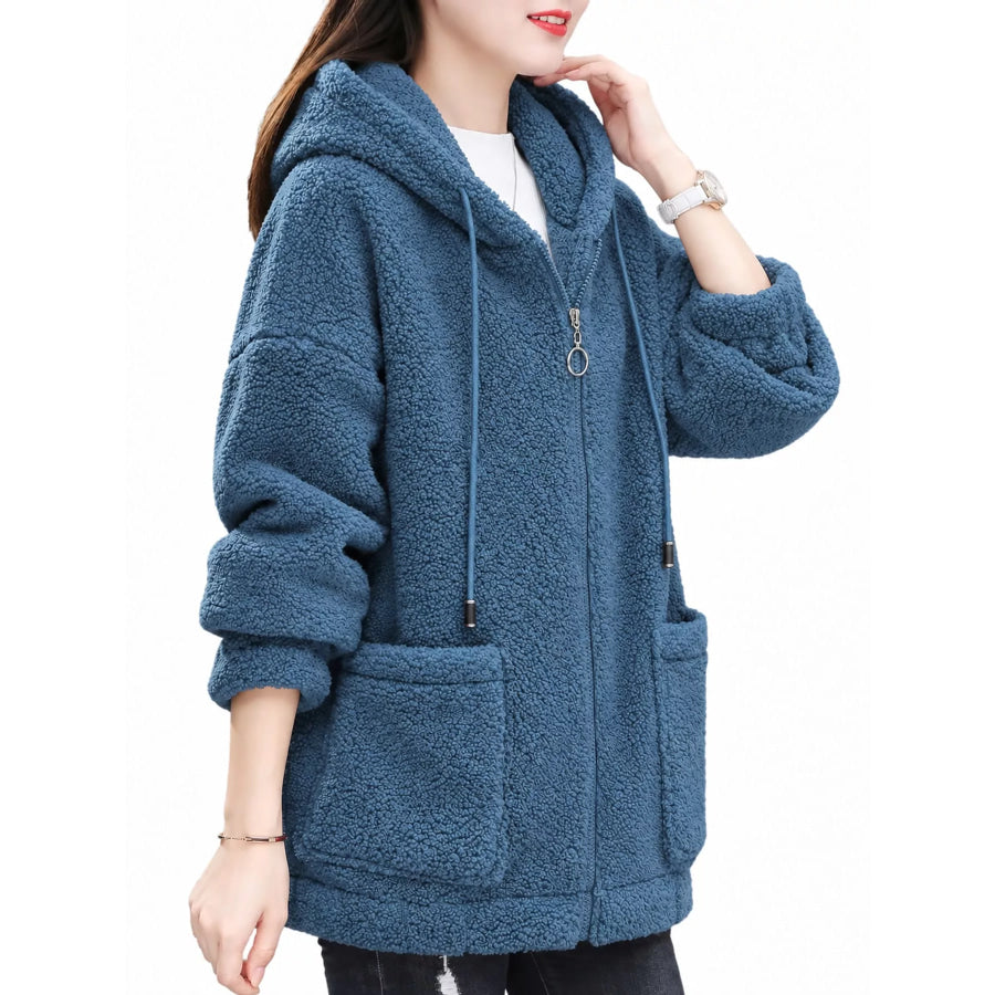 Plus Size Fleece Zip-Up Hoodie with Pockets Apparel and Accessories
