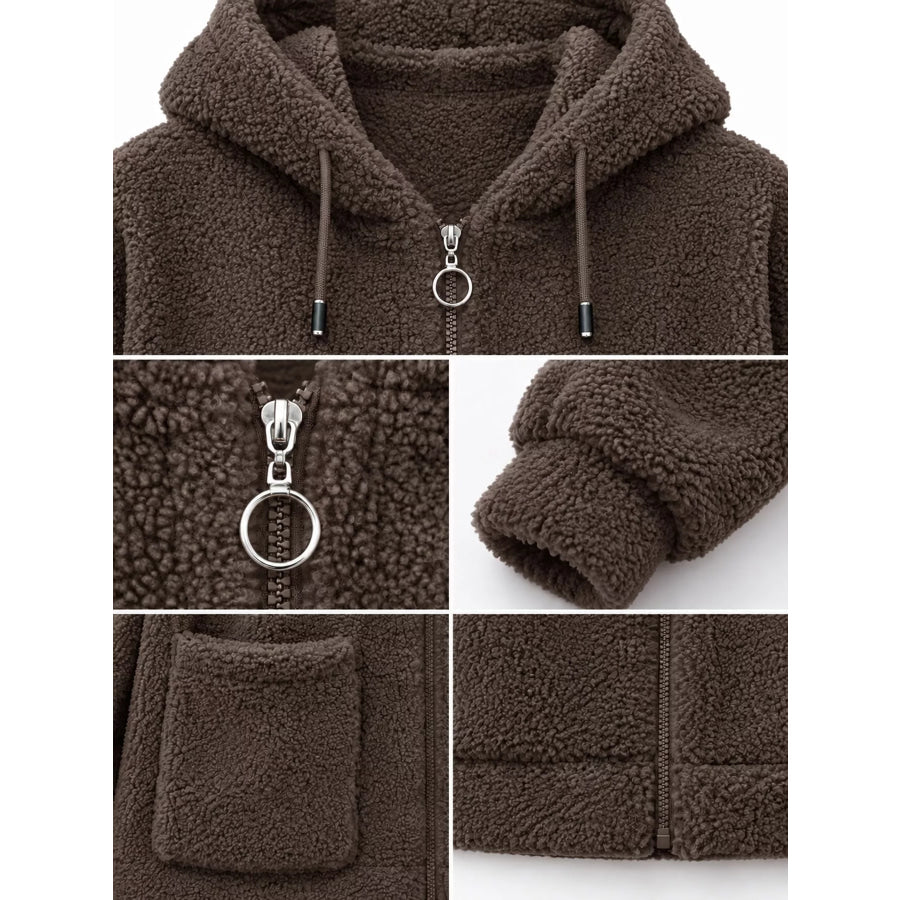 Plus Size Fleece Zip-Up Hoodie with Pockets Apparel and Accessories