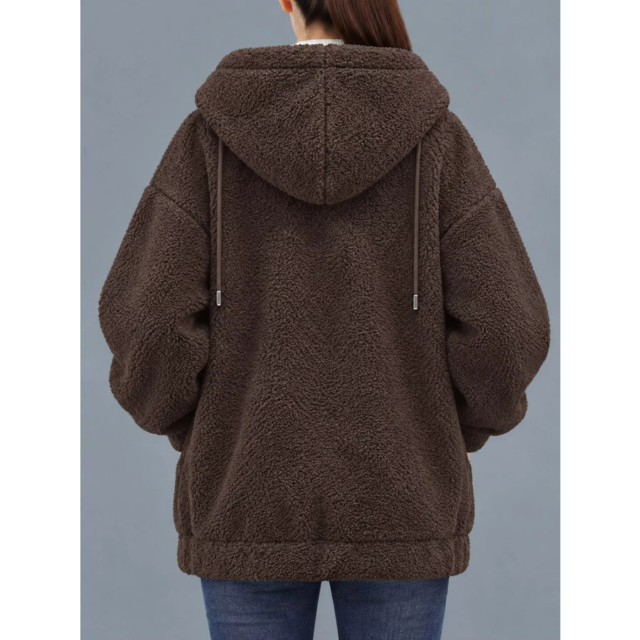Plus Size Fleece Zip-Up Hoodie with Pockets Apparel and Accessories