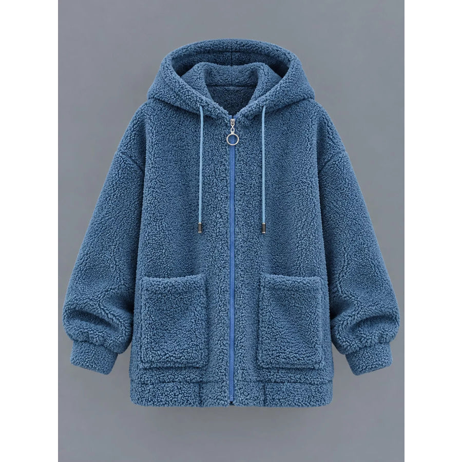 Plus Size Fleece Zip-Up Hoodie with Pockets Apparel and Accessories