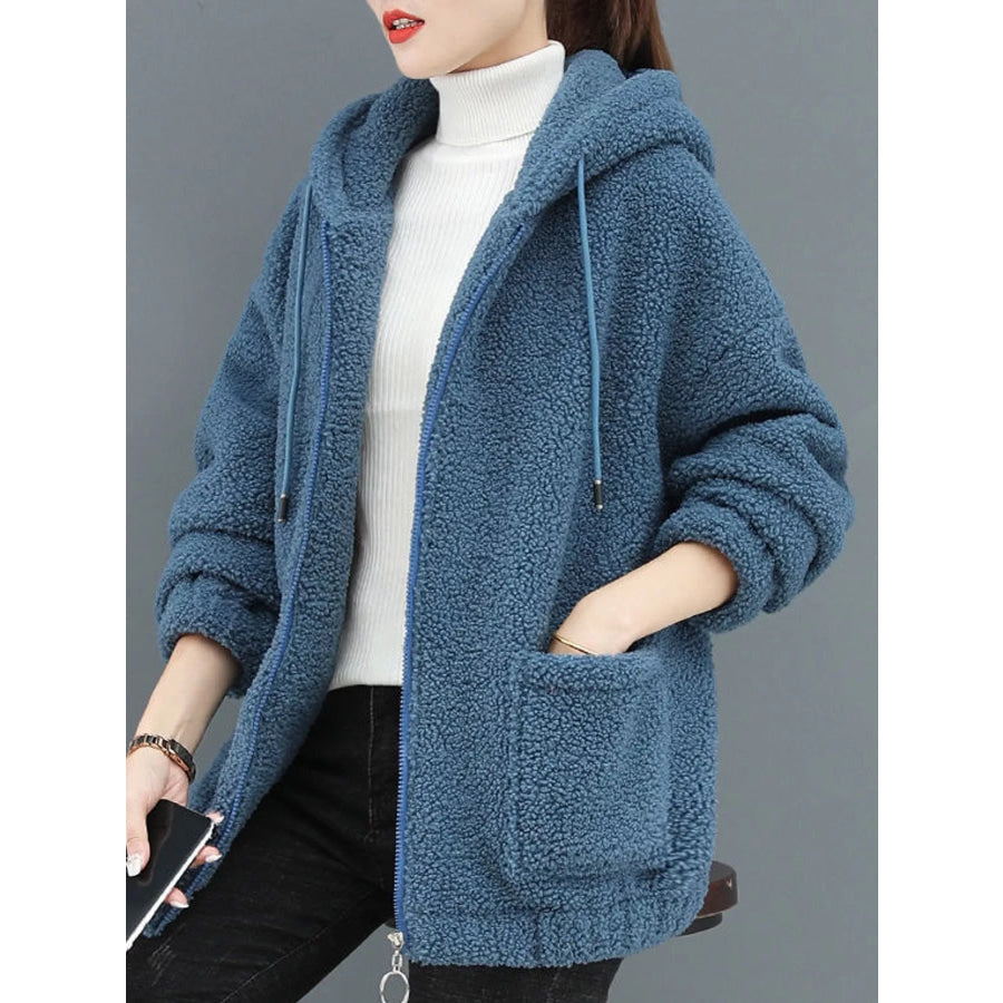 Plus Size Fleece Zip-Up Hoodie with Pockets Apparel and Accessories