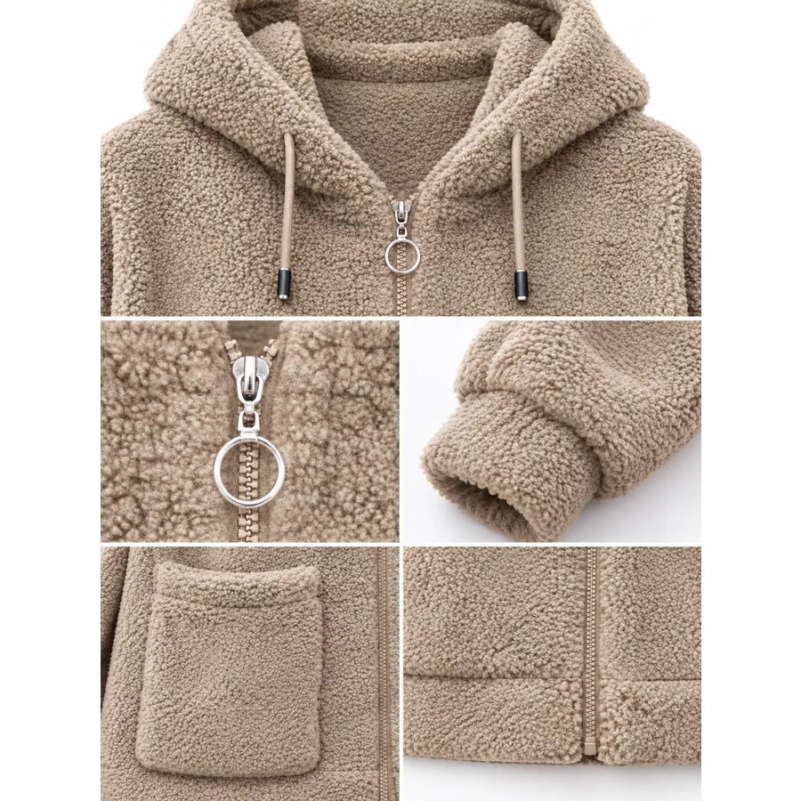 Plus Size Fleece Zip-Up Hoodie with Pockets Apparel and Accessories