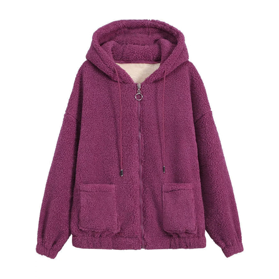 Plus Size Fleece Zip-Up Hoodie with Pockets Apparel and Accessories