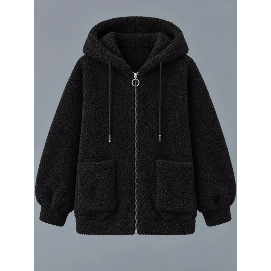 Plus Size Fleece Zip-Up Hoodie with Pockets Apparel and Accessories