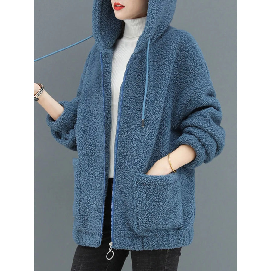 Plus Size Fleece Zip-Up Hoodie with Pockets Apparel and Accessories
