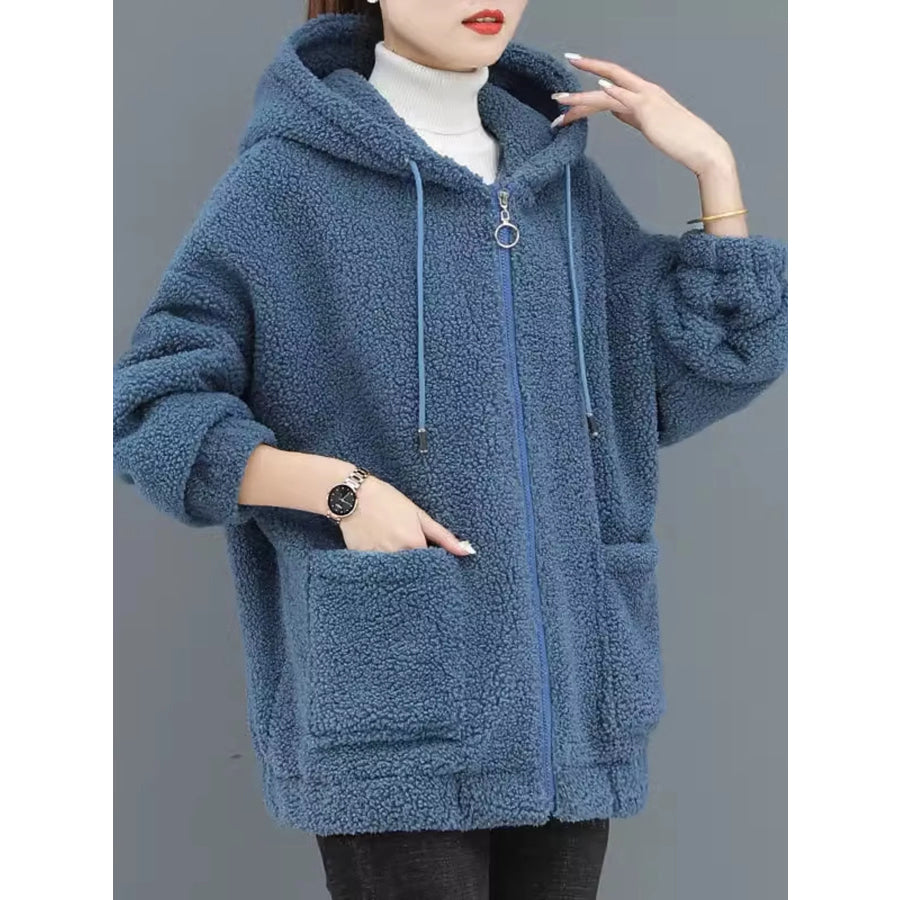 Plus Size Fleece Zip-Up Hoodie with Pockets Blue / M Apparel and Accessories
