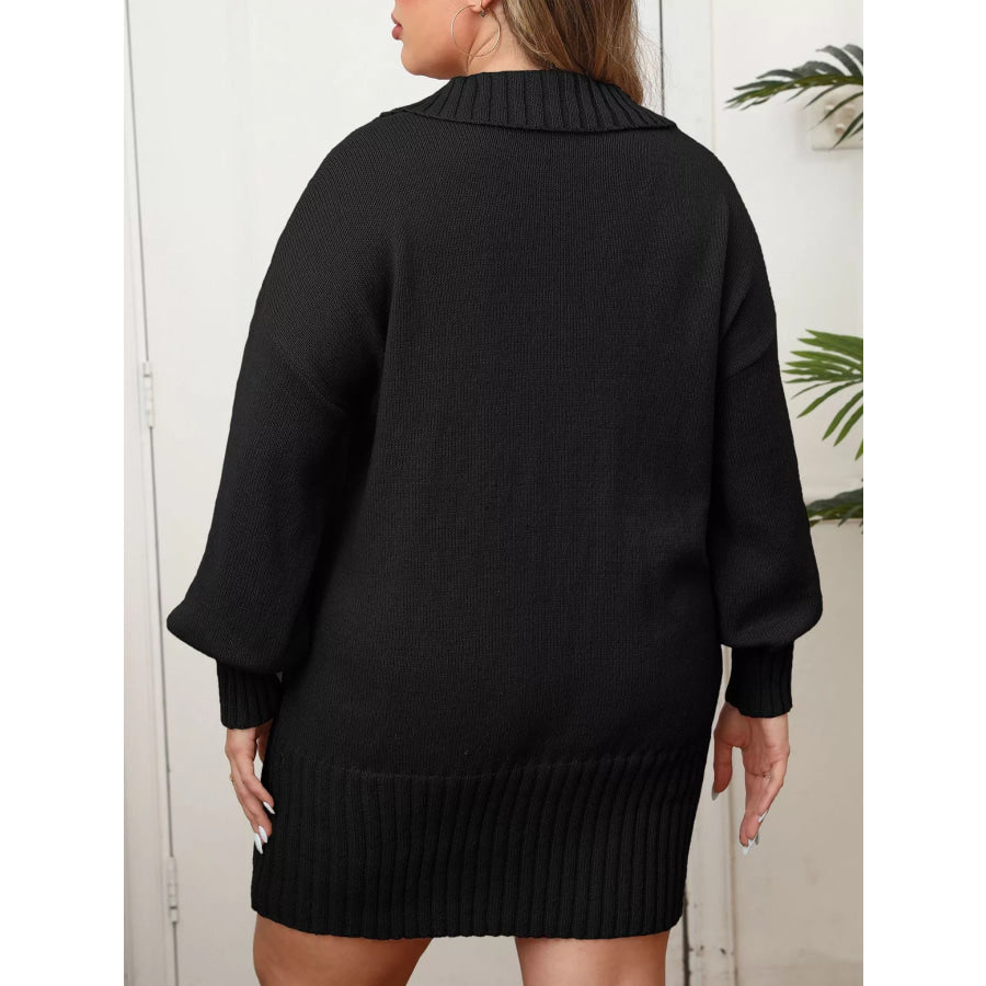 Plus Size Floral Applique Ribbed Hem Sweater Dress Apparel and Accessories