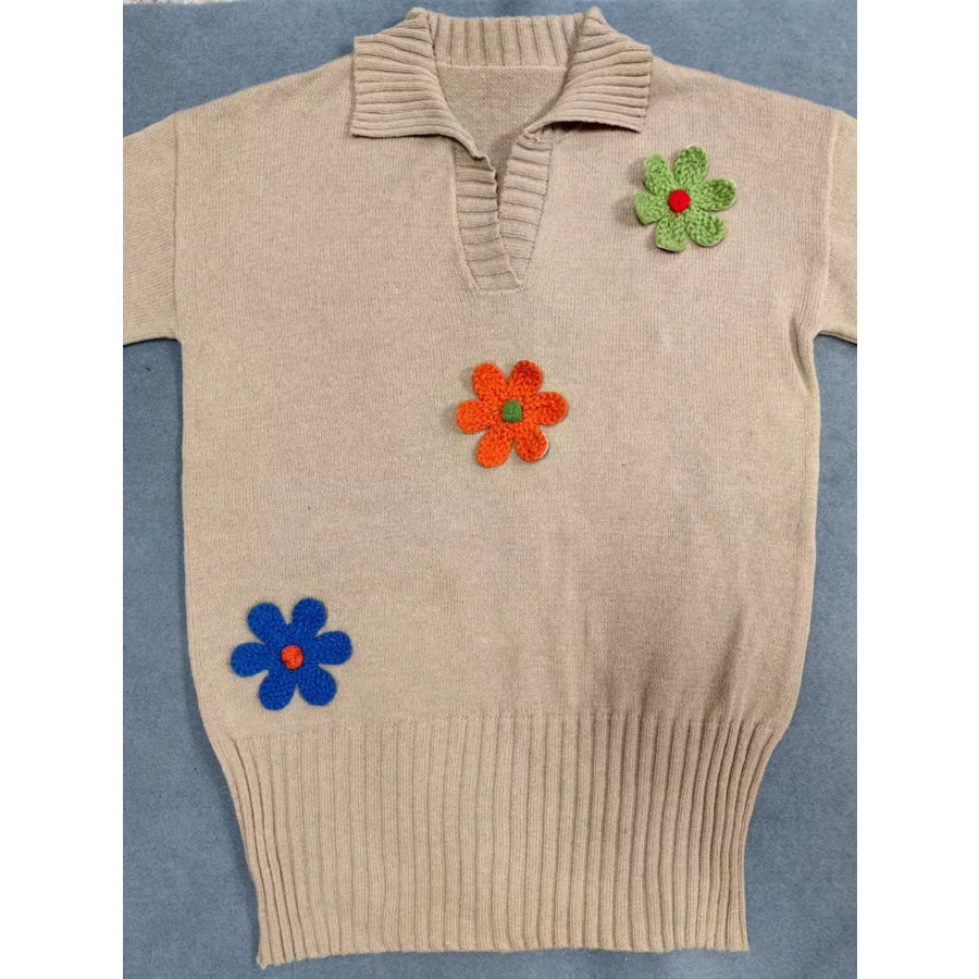 Plus Size Floral Applique Ribbed Hem Sweater Dress Apparel and Accessories