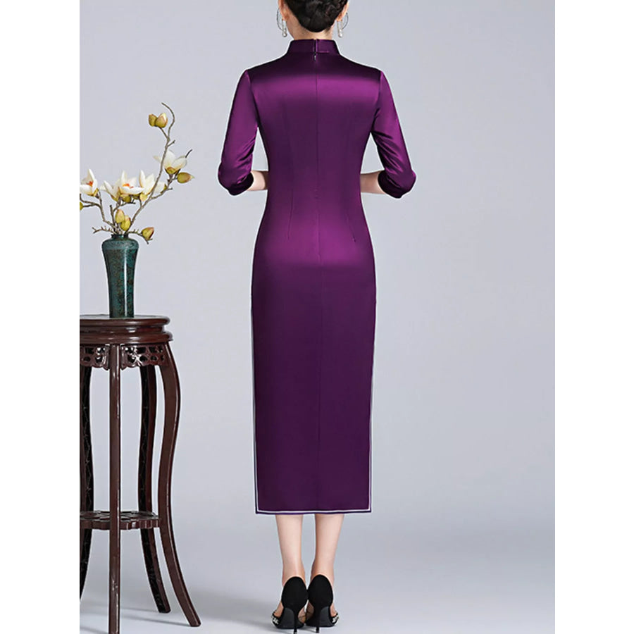 Plus Size Floral Embroidered Cheongsam Slim-Fit Dress Apparel and Accessories
