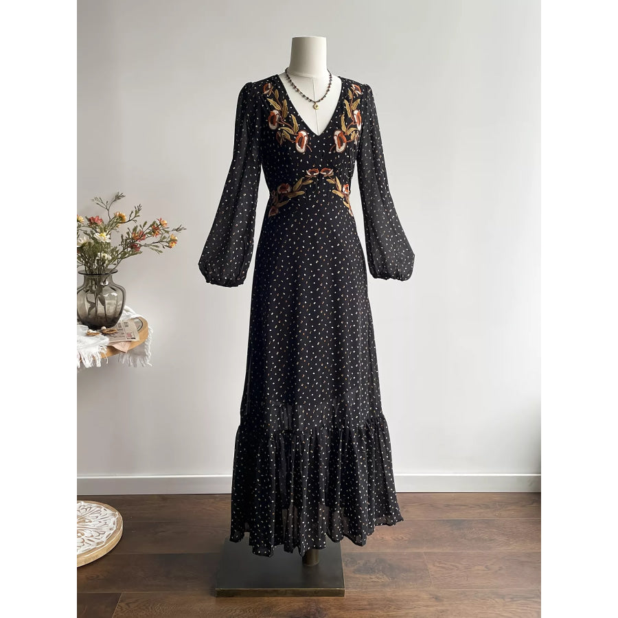 Plus Size Floral Embroidered Polka Dot Maxi Dress Apparel and Accessories