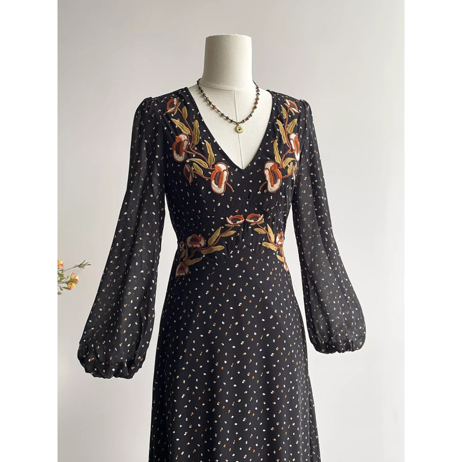 Plus Size Floral Embroidered Polka Dot Maxi Dress Apparel and Accessories