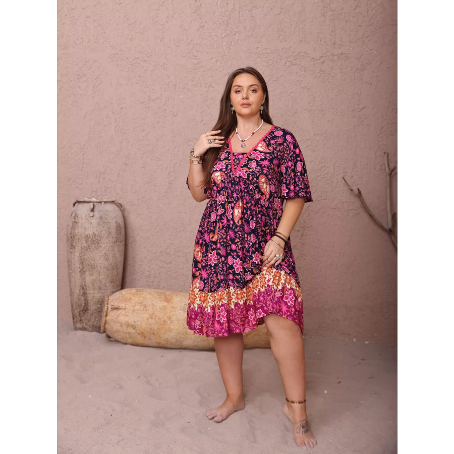 Plus Size Floral Flutter Sleeve Dress Apparel and Accessories